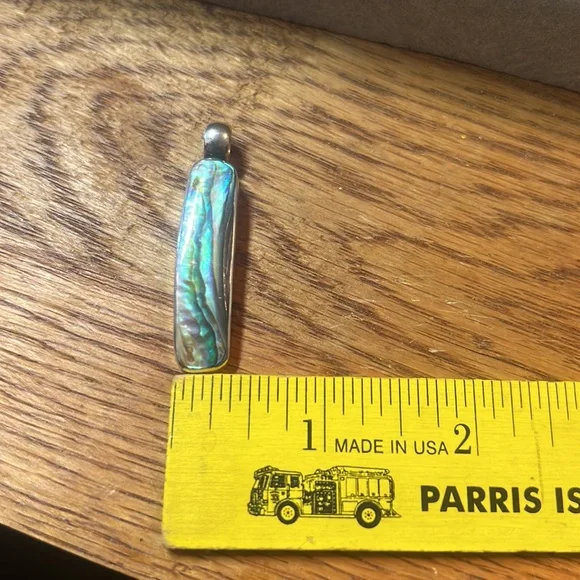 Vintage Sterling Silver Elongated Abalone Shell Pendant - Picture 14 of 16